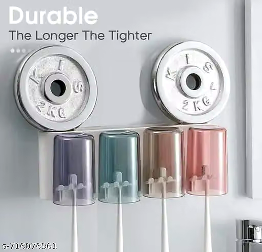 Wall Mounted Bathroom Shelf Organizer - Toothbrush Holder with 8 Brush Slots & 4 Cup Holders, Space-Saving Plastic Storage Rack, Multicolor"