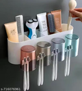 Wall Mounted Bathroom Shelf Organizer - Toothbrush Holder with 8 Brush Slots & 4 Cup Holders, Space-Saving Plastic Storage Rack, Multicolor"